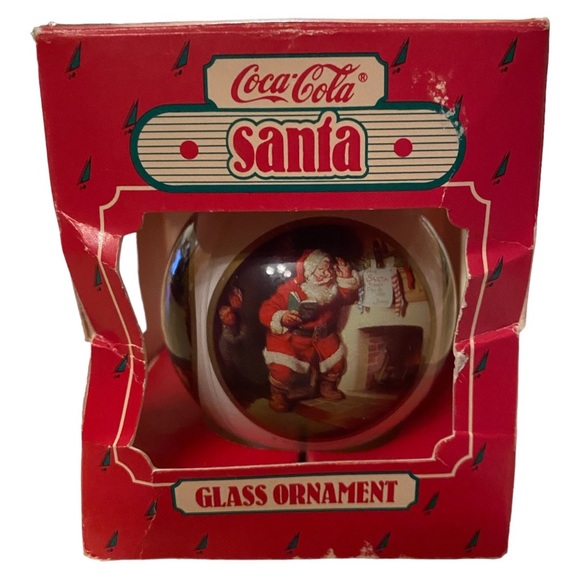 VINTAGE 1986 Hallmark Coca Cola Santa Glass Ball Ornament New NWT Red Keepsake - Picture 1 of 16